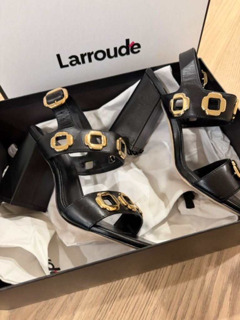 Larroude Milan Hi Sandal In Black Leather Size 7 New — image 7 of 8